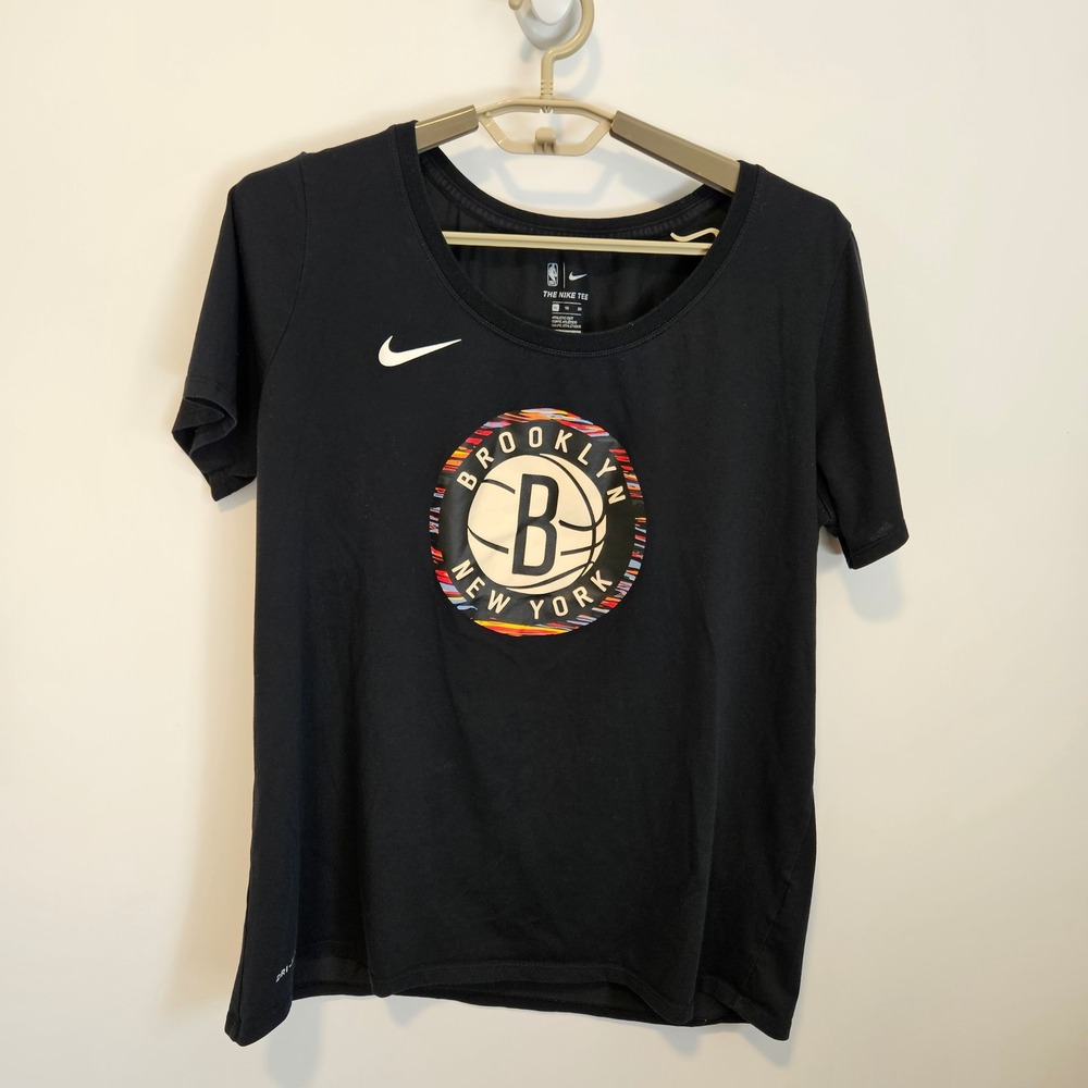 Nike Brooklyn Nets NBA Dri-Fit T-Shirt Black Womens XL Athletic Cut Basketball